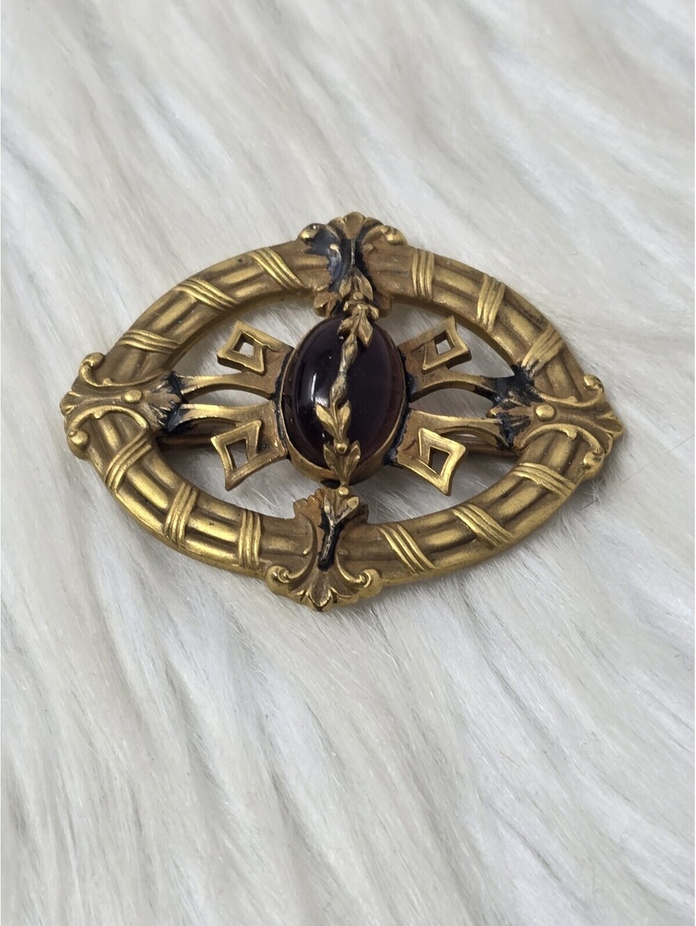 Antique EIFCO Purple Glass Cabochon Gilt Brooch Art Nouveau